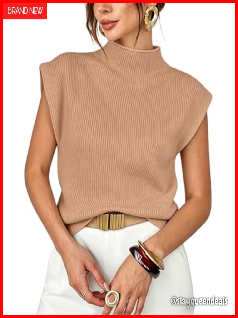 Womens Sleeveless Sweater Vest Mock Neck Cap Sleeve Knit Pullover Tank Top